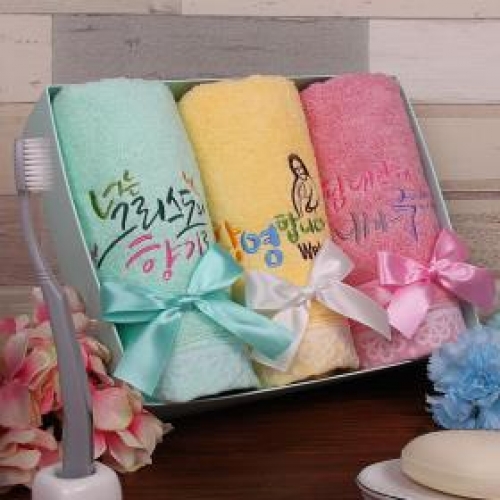송월 이니셜 말씀 타올 3p-민트+옐로우+핑크(너/축/주)